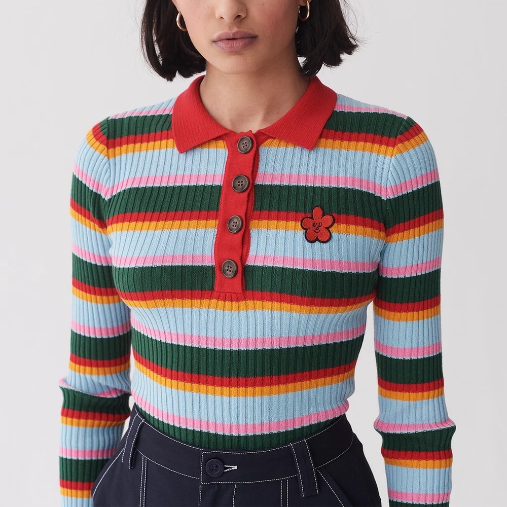 Lazy Oaf striped smiley polo shirt